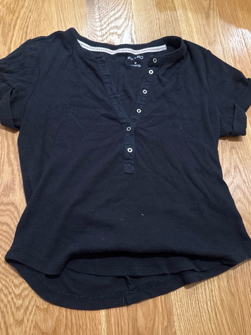 Pilcro Black Short-Sleeve Henley Tee